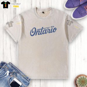 Alt Text: Premium Ontario Reign Tower Buzzers Washed T-Shirt displayed on a hanger, showcasing its stylish design and vibrant colors.