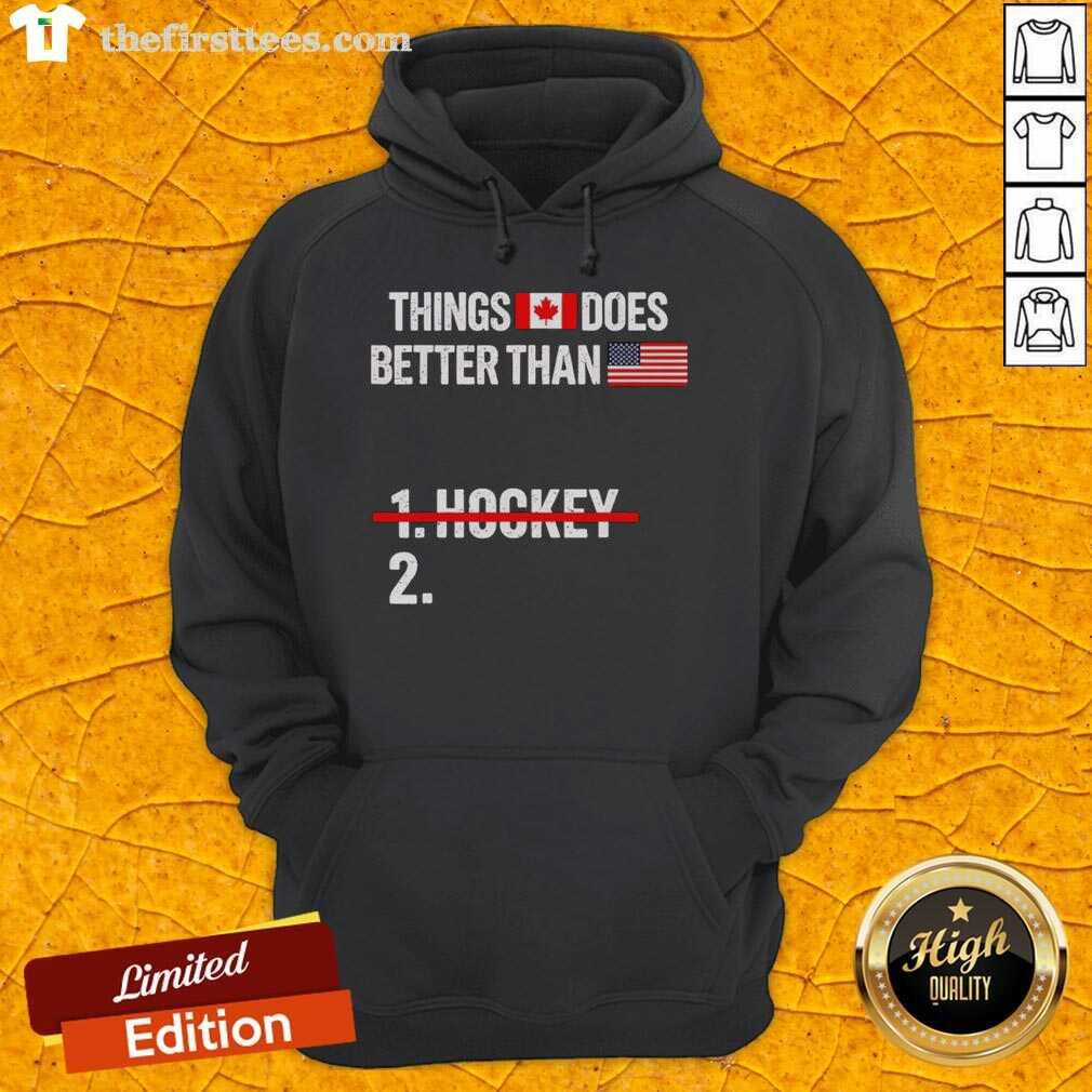 Premium patriotic American hoodie featuring a funny, sarcastic Canada quote with USA humor design.