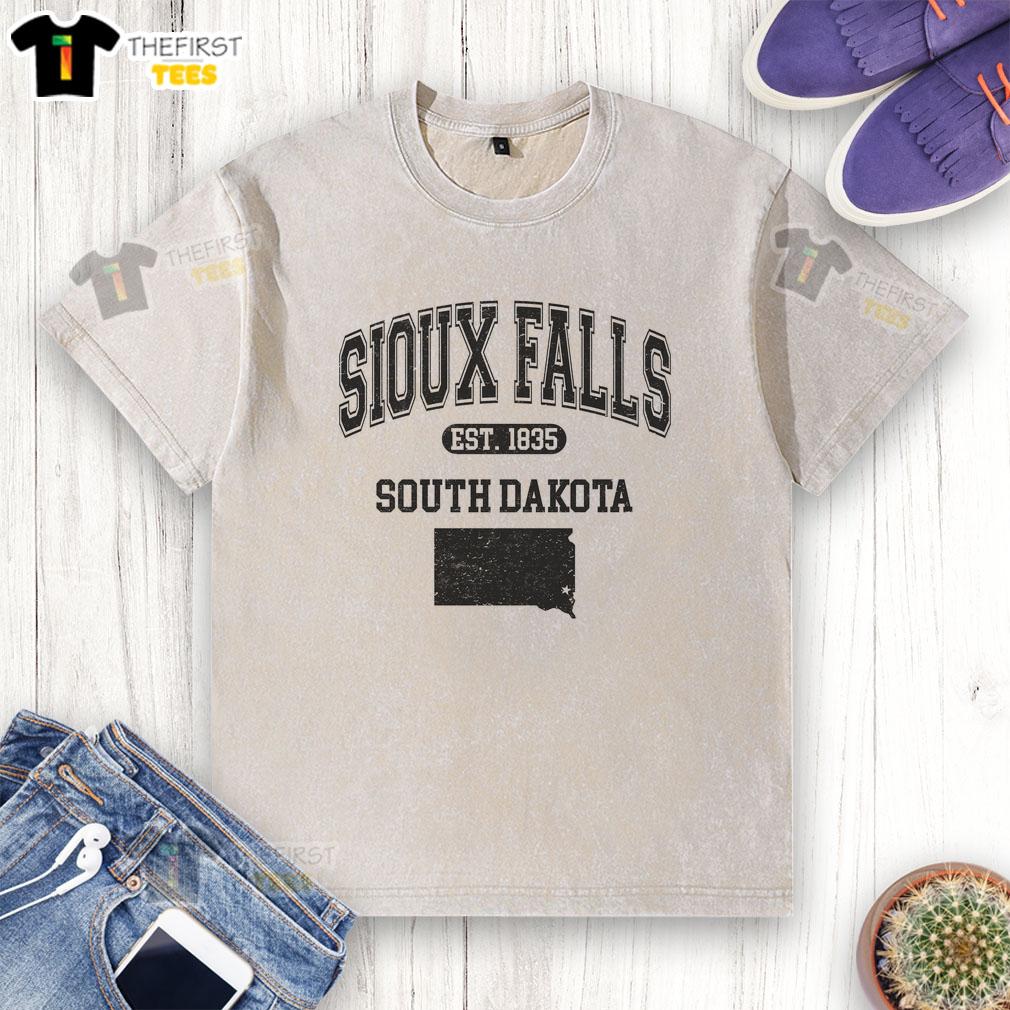 Premium Sioux Falls South Dakota Est 1835 Varsity Washed T-Shirt in a stylish design, perfect for casual wear.