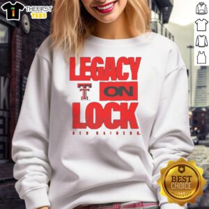 Alt Text: Premium Texas Tech Red Raiders NCAA 2026 Legacy On Lock Logo Sweatshirt featuring bold team graphics and comfortable design.