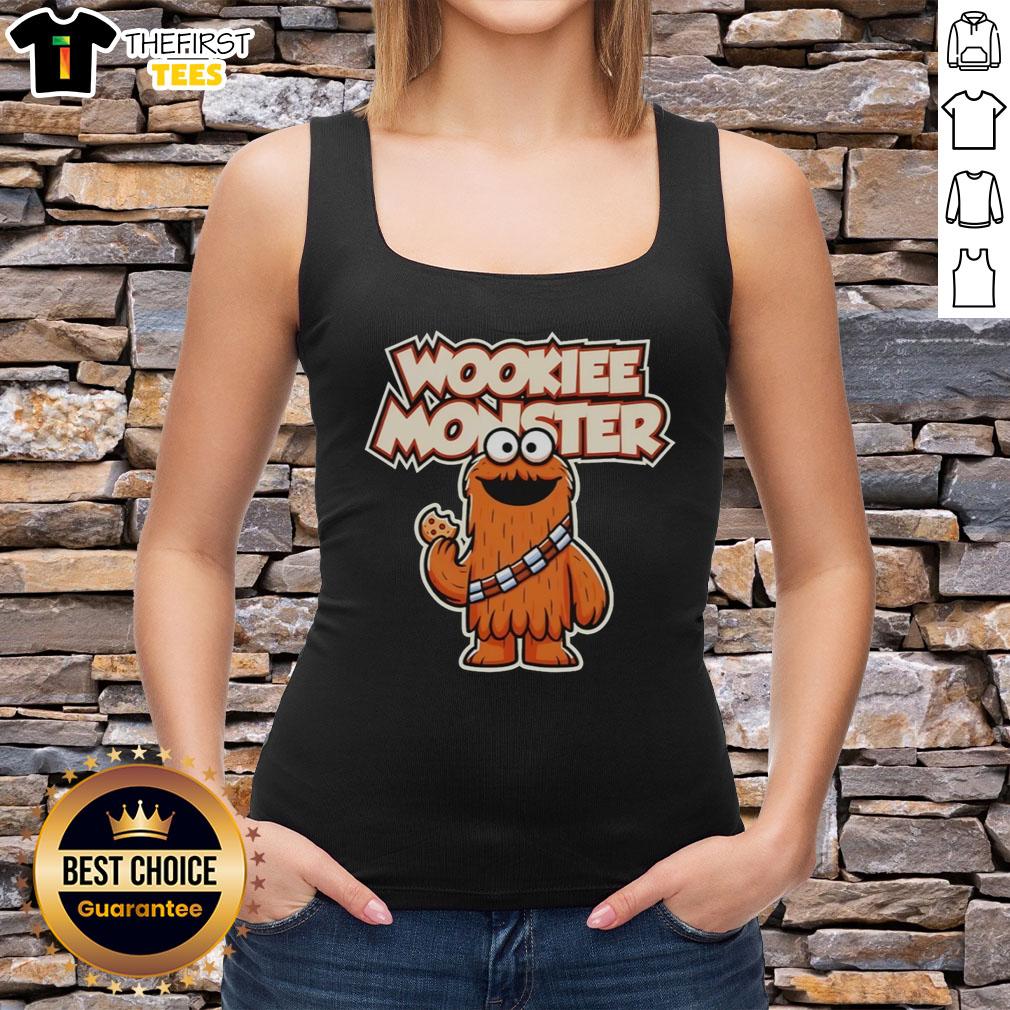 Funny tank top featuring a Premium Wookiee Monster eating a cookie, perfect for casual and humorous wear.