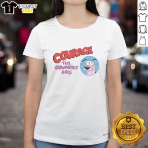 Pretty Courage the Cowardly Dog cartoon ladies tee featuring vibrant graphics of Courage in a stylish design.