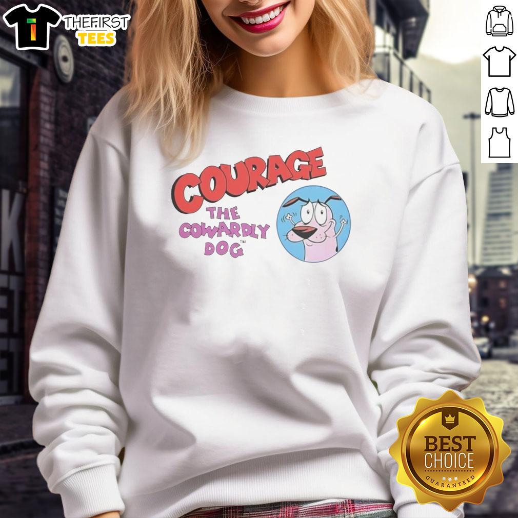 Alt Text: Cozy Pretty Courage the Cowardly Dog cartoon sweatshirt featuring vibrant colors and playful design, perfect for fans.