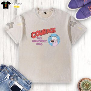 Alt Text: Pretty Courage the Cowardly Dog cartoon washed t-shirt featuring vibrant colors and fun design for fans.