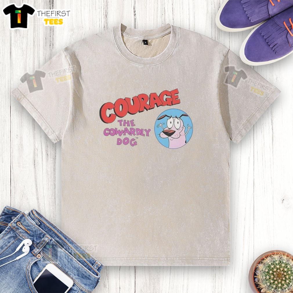 Alt Text: Pretty Courage the Cowardly Dog cartoon washed t-shirt featuring vibrant colors and fun design for fans.