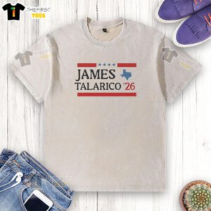 Alt Text: Pretty James Talarico 2026 Texas Map Four Stars Washed T-Shirt featuring a stylish design and vibrant colors.