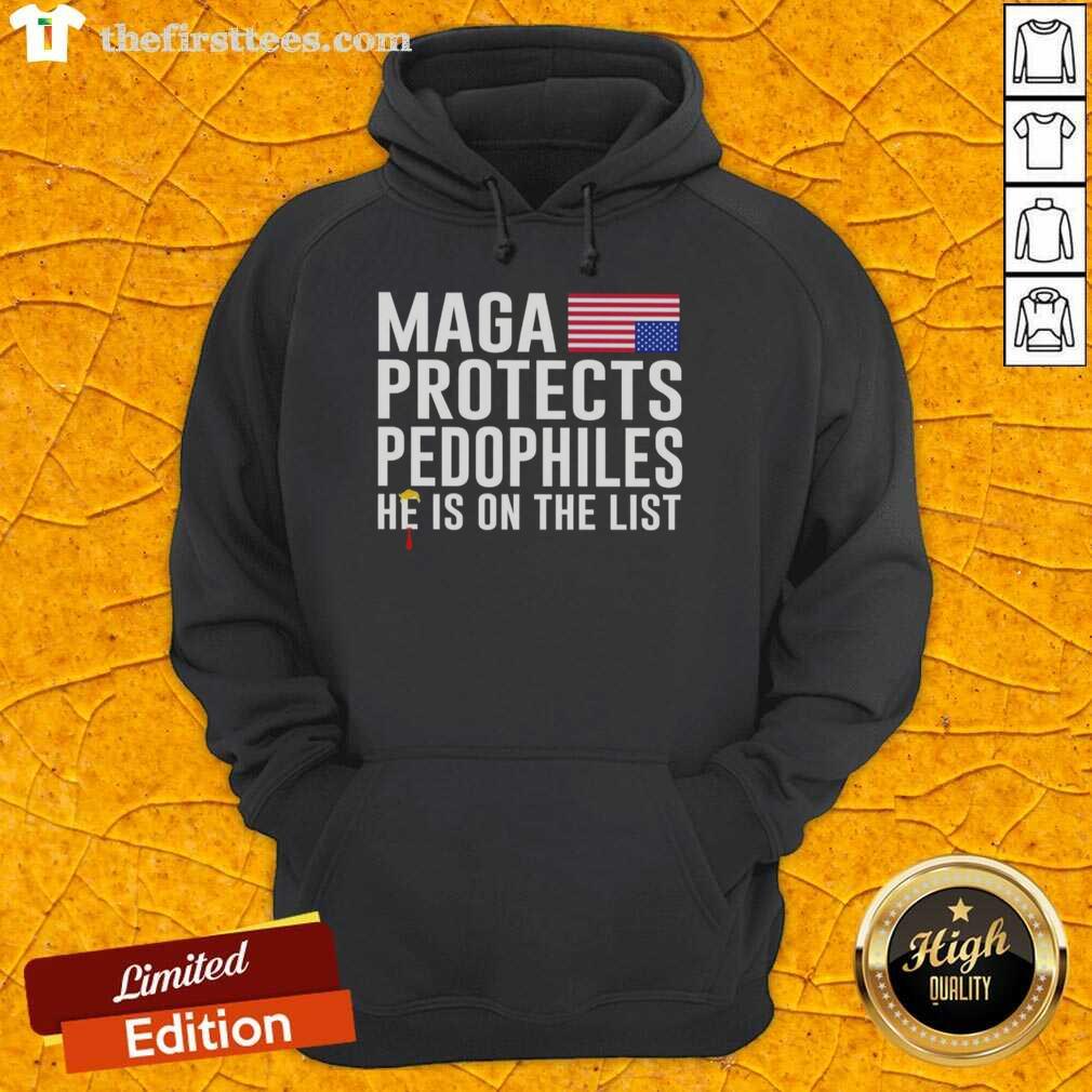 Pretty Maga hoodie featuring 'Protects Pedophiles - He Is On The List' design, perfect for political statement fashion.