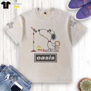 Pretty Oasis Snoopy and Woodstock washed t-shirt featuring a vibrant graphic design on a casual style tee.