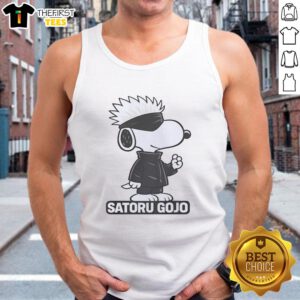 Alt Text: Pretty Snoopy Satoru Gojo tank top featuring a colorful design of the popular anime character and iconic cartoon.