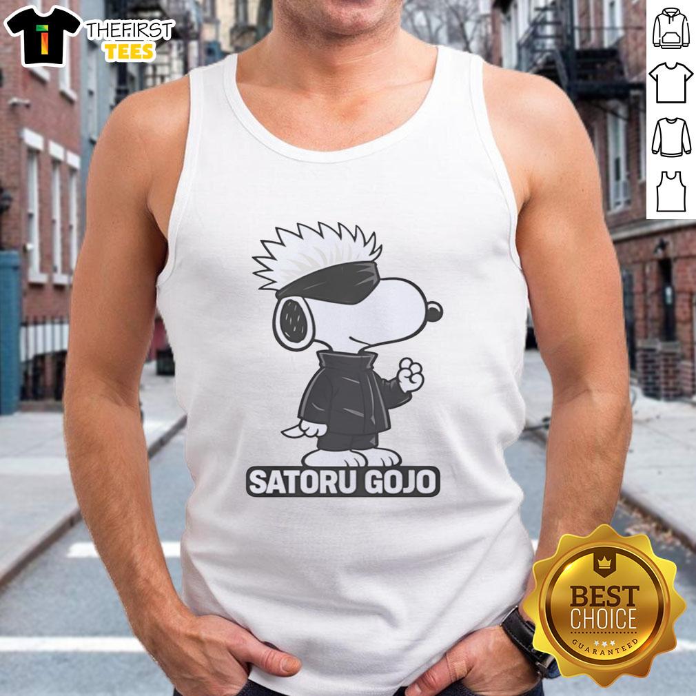 Alt Text: Pretty Snoopy Satoru Gojo tank top featuring a colorful design of the popular anime character and iconic cartoon.