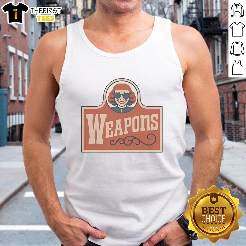 Alt Text: Aunt Gladys wearing a tank top in 'Pretty Weapons' by Zach Cregger, showcasing a unique style and vibrant colors.