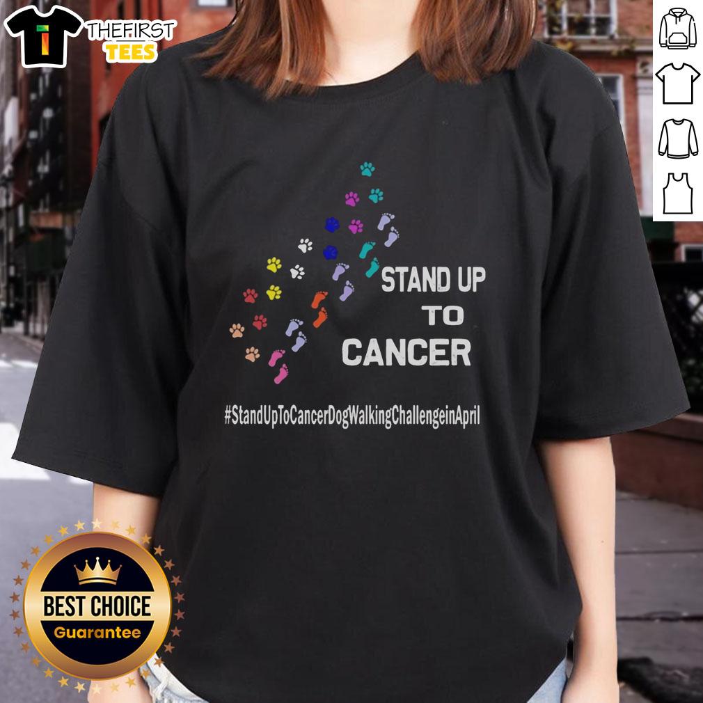 Top dog and person with paw print design on a ladies tee for the Stand Up to Cancer Dog Walking Challenge in April.