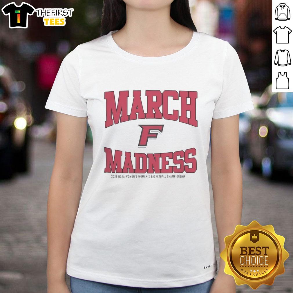 Top Fairfield Stags March Madness NCAA Women's Basketball Championship 2026 ladies tee showcasing team spirit and style.