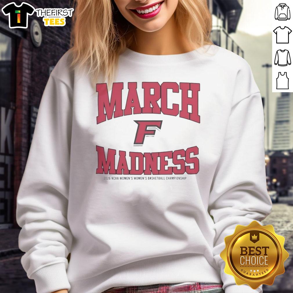 Fairfield Stags March Madness NCAA Women's Basketball Championship 2026 sweatshirt featuring team colors and logo.