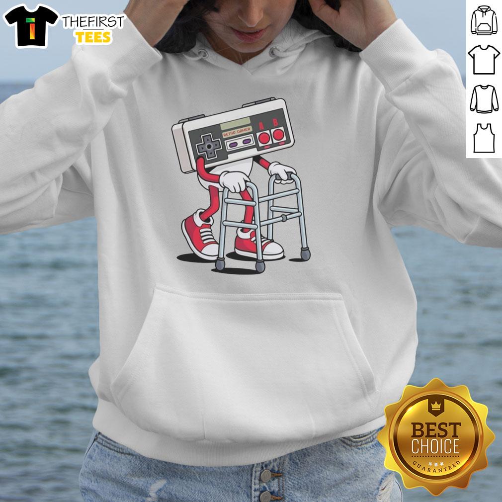 Top game controller design featured on a stylish Walker retro hoodie, perfect for gamers and retro fashion lovers.