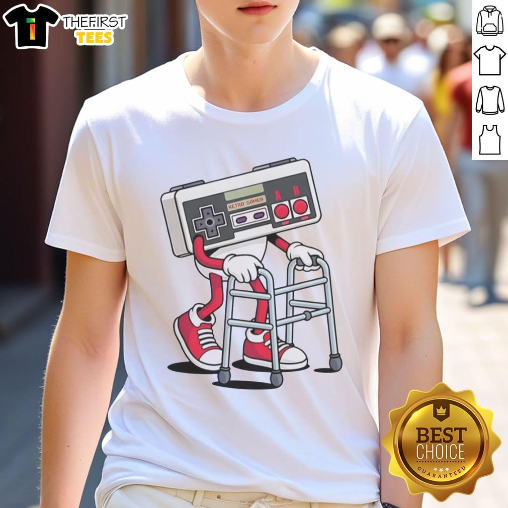 Top game controller graphic on a stylish Walker Retro T-shirt, perfect for gamers and retro gaming enthusiasts.