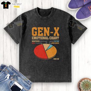 Vintage washed T-shirt featuring the 'Whatever Meh I'm Fine Who Cares' emotional chart for Gen X, 1960-85 design.