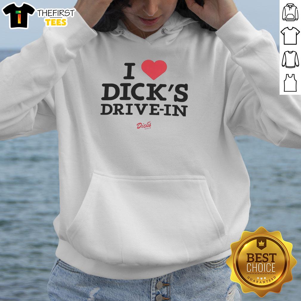 Alt Text: Top I Heart Dicks Drive-In Hoodie featuring vibrant colors and fun design, perfect for casual wear and fans.