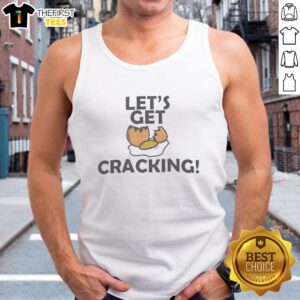 Top Let's Get Cracking Egg Graphic Tank Top featuring a fun egg design, perfect for casual spring and summer outfits.