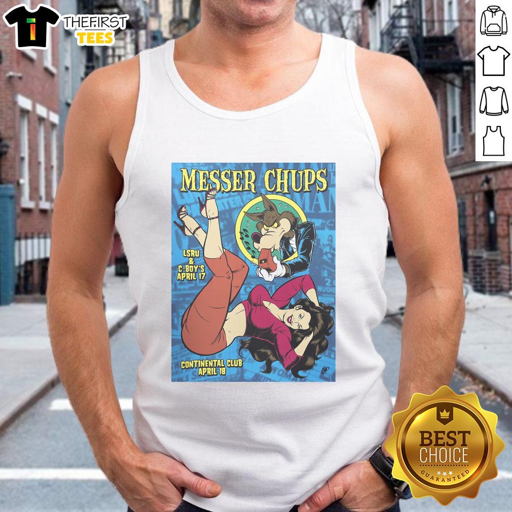 Top Messer Chups Whistle Bait silkscreen poster tank top featuring vibrant graphic design and bold colors.