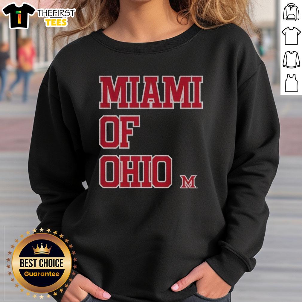 Alt Text: Top Miami Redhawks basketball sweatshirt from Miami of Ohio featuring team colors and logo for fans.