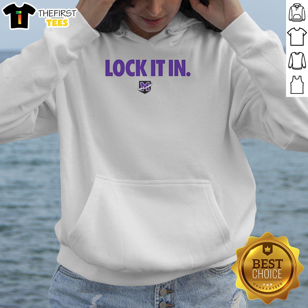 Alt Text: Top Mount Union Purple Raiders Lock It In Hoodie, featuring vibrant colors and team logo, perfect for fans.