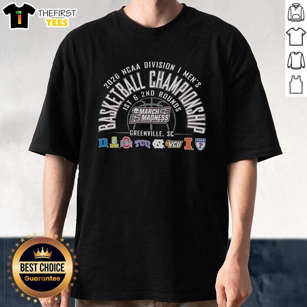 Top NCAA Division I Men's Basketball Championship March Madness 2026 T-Shirt featuring Greenville SC design.