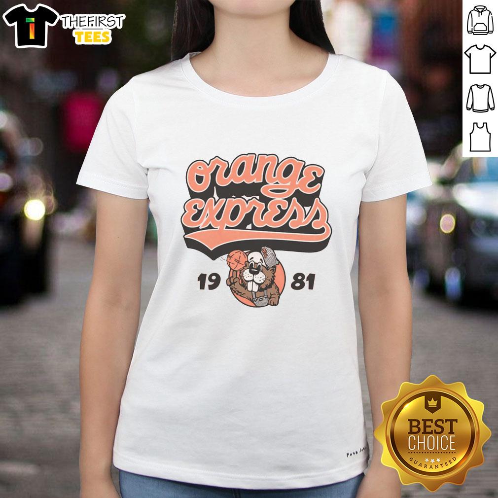 Vintage 1981 OSU Basketball ladies tee in top orange, showcasing retro style and team spirit for fans.