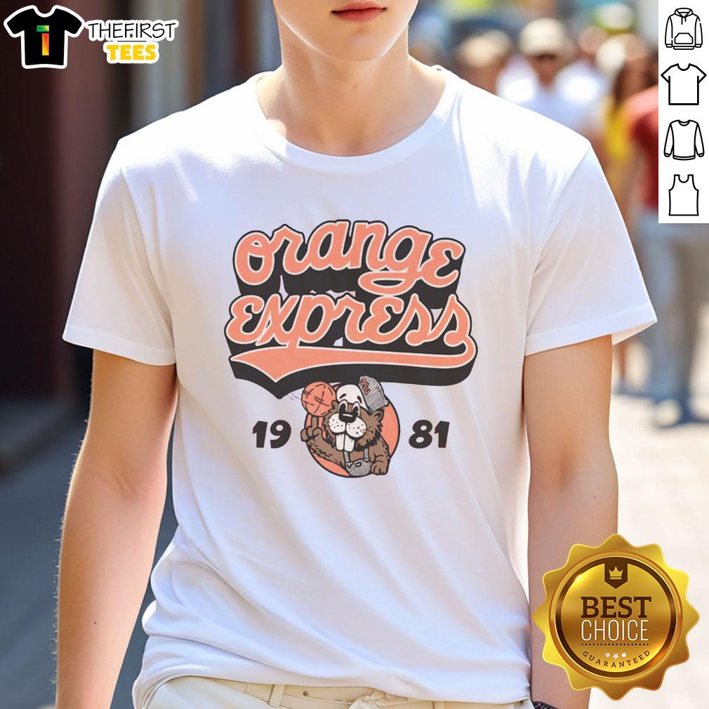 Vintage 1981 OSU Basketball T-Shirt in vibrant orange, featuring 'Top Orange Express' graphic design for sports enthusiasts.