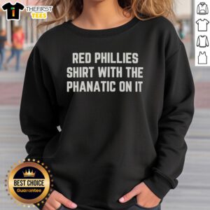 Alt Text: Top red Phillies sweatshirt featuring the Phanatic, perfect for fans and game day style.