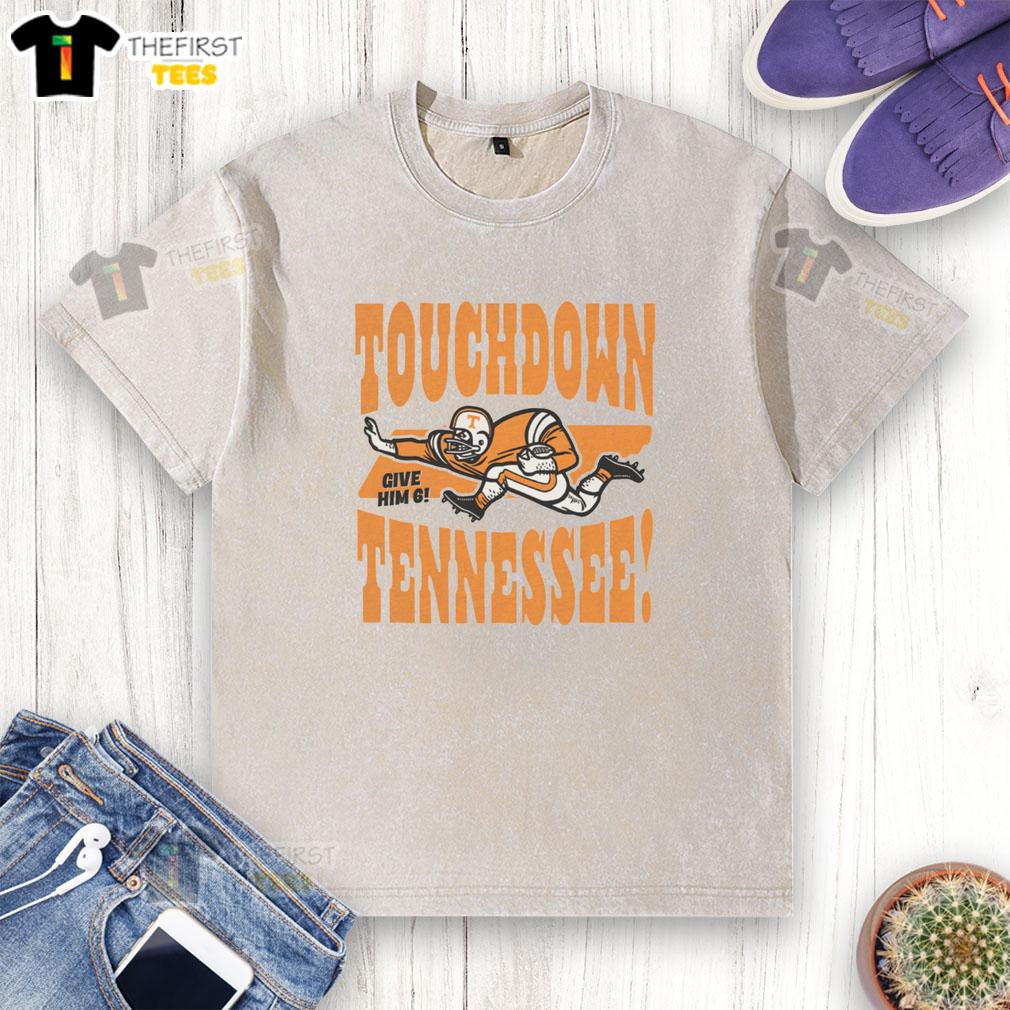 Vintage washed t-shirt featuring 'Top Touchdown Tennessee' graphic, perfect for sports fans and casual wear.