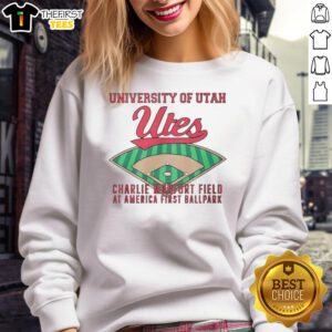 Alt Text: University of Utah Utes Charlie Monfort Field sweatshirt at America First Ballpark, showcasing school spirit and style.
