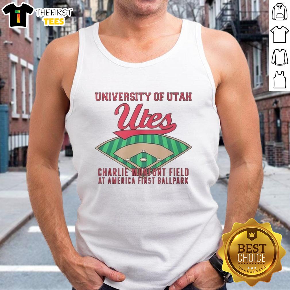 Top University of Utah Utes Charlie Monfort Field tank top at America First Ballpark, showcasing school spirit and style.