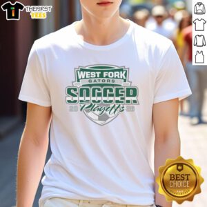 2026 West Fork Gators Soccer Playoffs T-Shirt featuring team colors and logo, perfect for fans and supporters.
