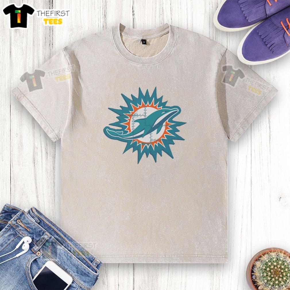Alt Text: Original Miami Dolphins Rivet Logo Washed T-Shirt featuring a vintage design in vibrant team colors.