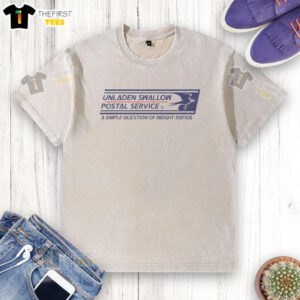 Premium Unladen Swallow Postal Service washed t-shirt featuring a quirky design, perfect for fans of clever humor.