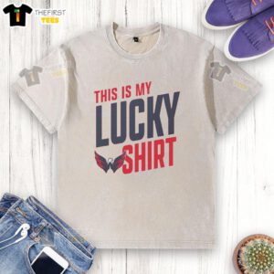 Alt Text: Premium Washington Capitals This Is My Lucky washed t-shirt in red, showcasing team logo and casual style.