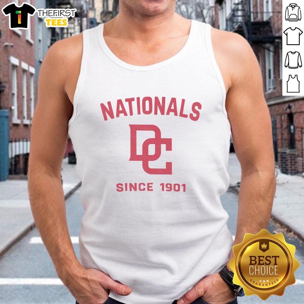 Alt Text: Premium Washington Nationals Cooperstown Duster Tank Top in red, featuring the team's logo and stylish design for fans.