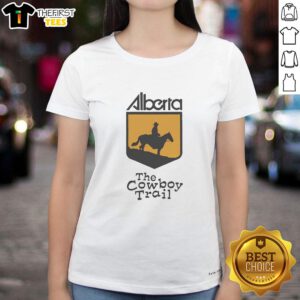 Pretty Alberta The Cowboy Trail Logo Ladies Tee showcasing a stylish design for women who love Alberta's cowboy culture.