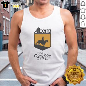 Pretty Alberta Cowboy Trail logo tank top featuring a stylish design ideal for outdoor enthusiasts and Alberta fans.