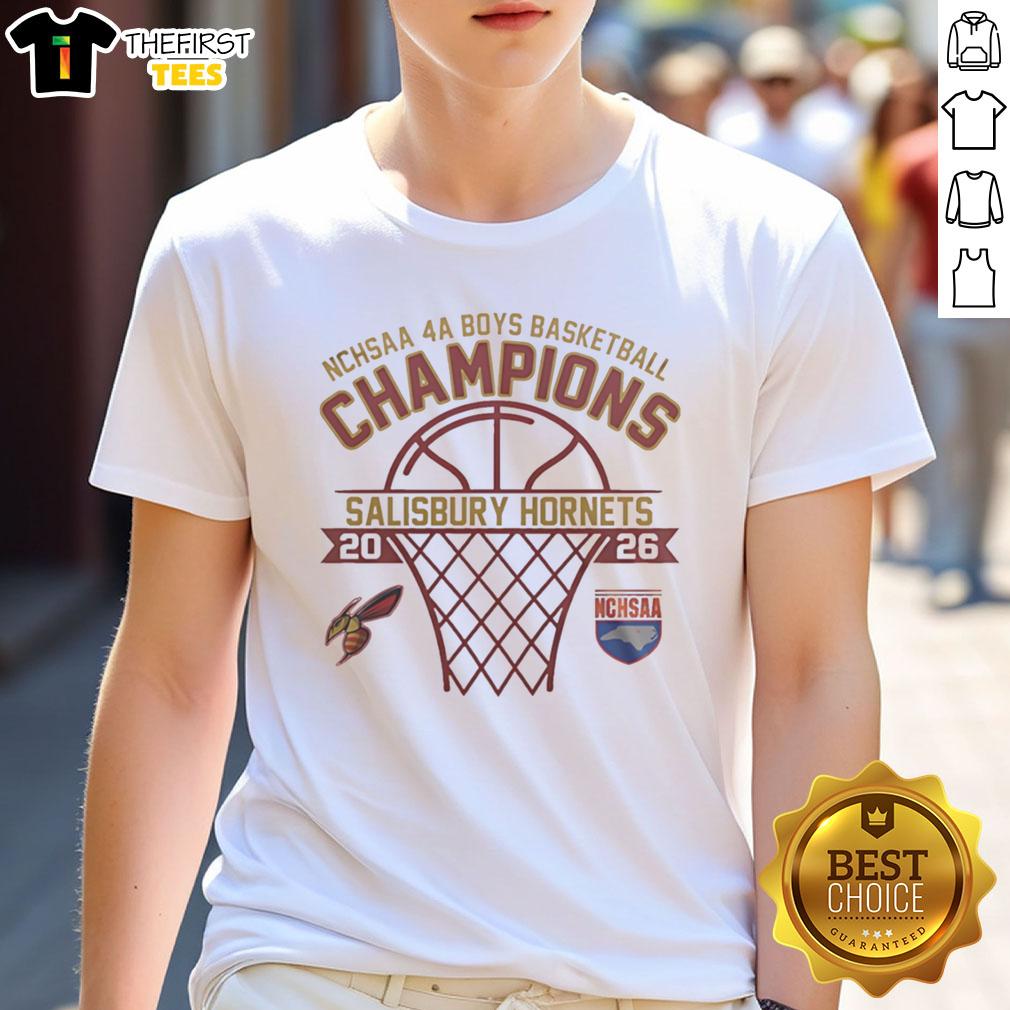 Top Salisbury Hornets NCHSAA 4A Boys Basketball Champions 2026 T-Shirt featuring team colors and logo design.