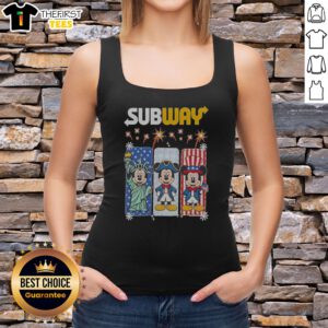 Awesome Subway Mickey Mouse Statue Of Liberty Uncle Sam Fourth Of July Tank top featuring patriotic cartoon design on sleeveless shirt