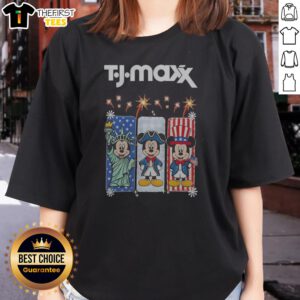 Awesome TJ Maxx Mickey Mouse Disney USA Patriotic Celebration Ladies Shirt front view on white background