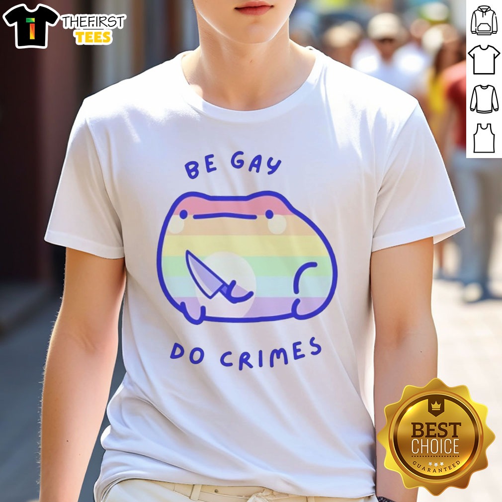 Funny LGBTQ Pride Frog Holding Knife Be Gay Do Crimes Shirt on Classic Shirt Funny LGBTQ Pride Frog Holding Knife Be Gay Do Crimes Shirt shown as a classic shirt preview