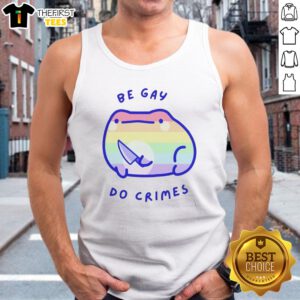 Funny LGBTQ Pride Frog Holding Knife Be Gay Do Crimes Tank top in vibrant colors and playful design