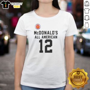 Funny Mcdonalds All American 12 Ladies Shirt in white, short-sleeve casual top for women