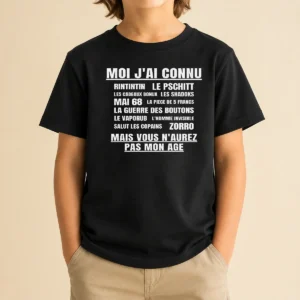 Funny Moi Jai Connu Rintintin Le Pschitt Les Cadeaux Bonux Mai 68 Zorro Mais Vous Kids T Shirt in white, front view