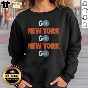 Funny New York Knicks Go NY Go NY Go World Champions 3 Rings Sweatshirt in navy blue, crewneck style