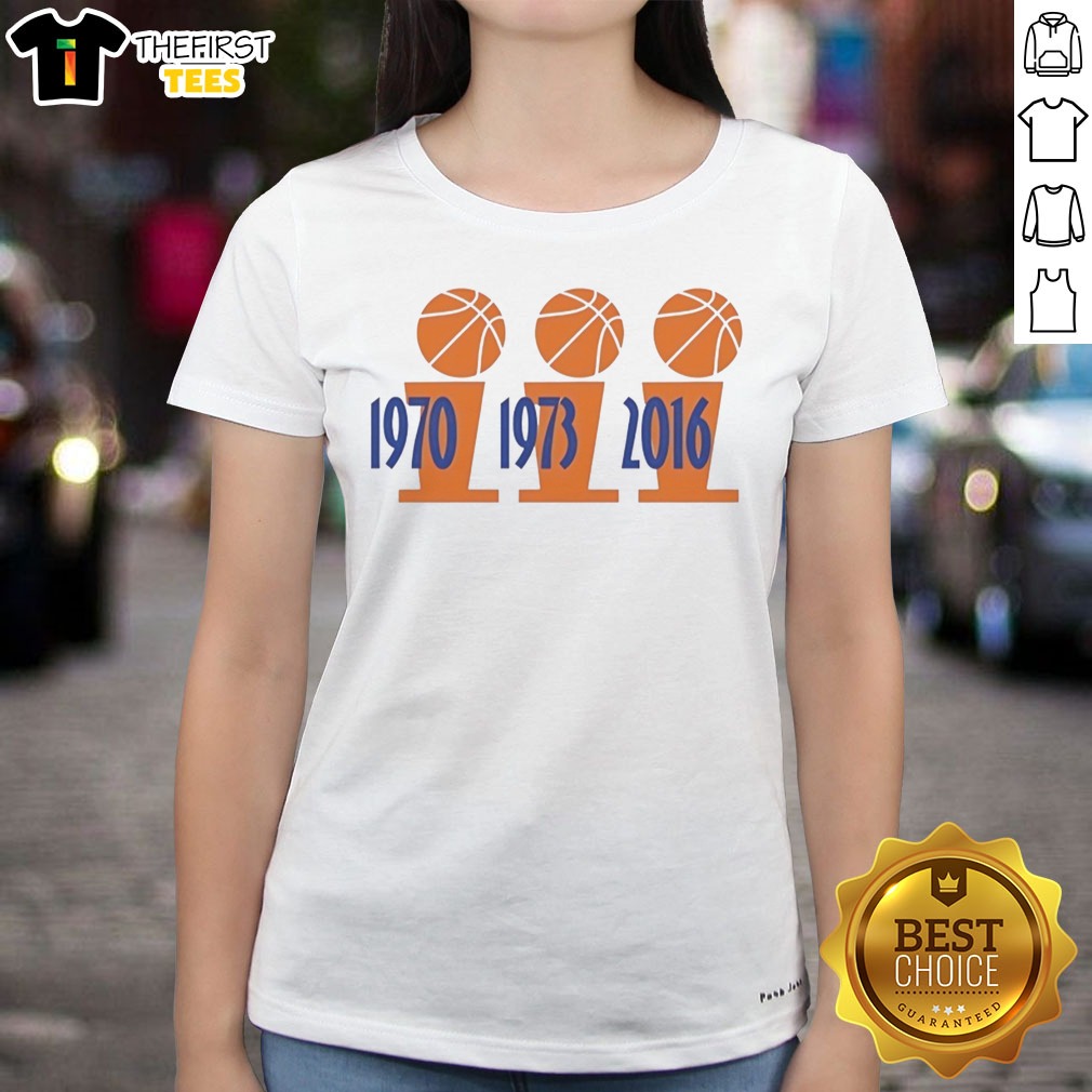 Funny Three Championship Trophies 1970 1973 Finals 2026 Shirt on Ladies Shirt Funny Three Championship Trophies 1970 1973 Finals 2026 Shirt shown as a ladies shirt preview