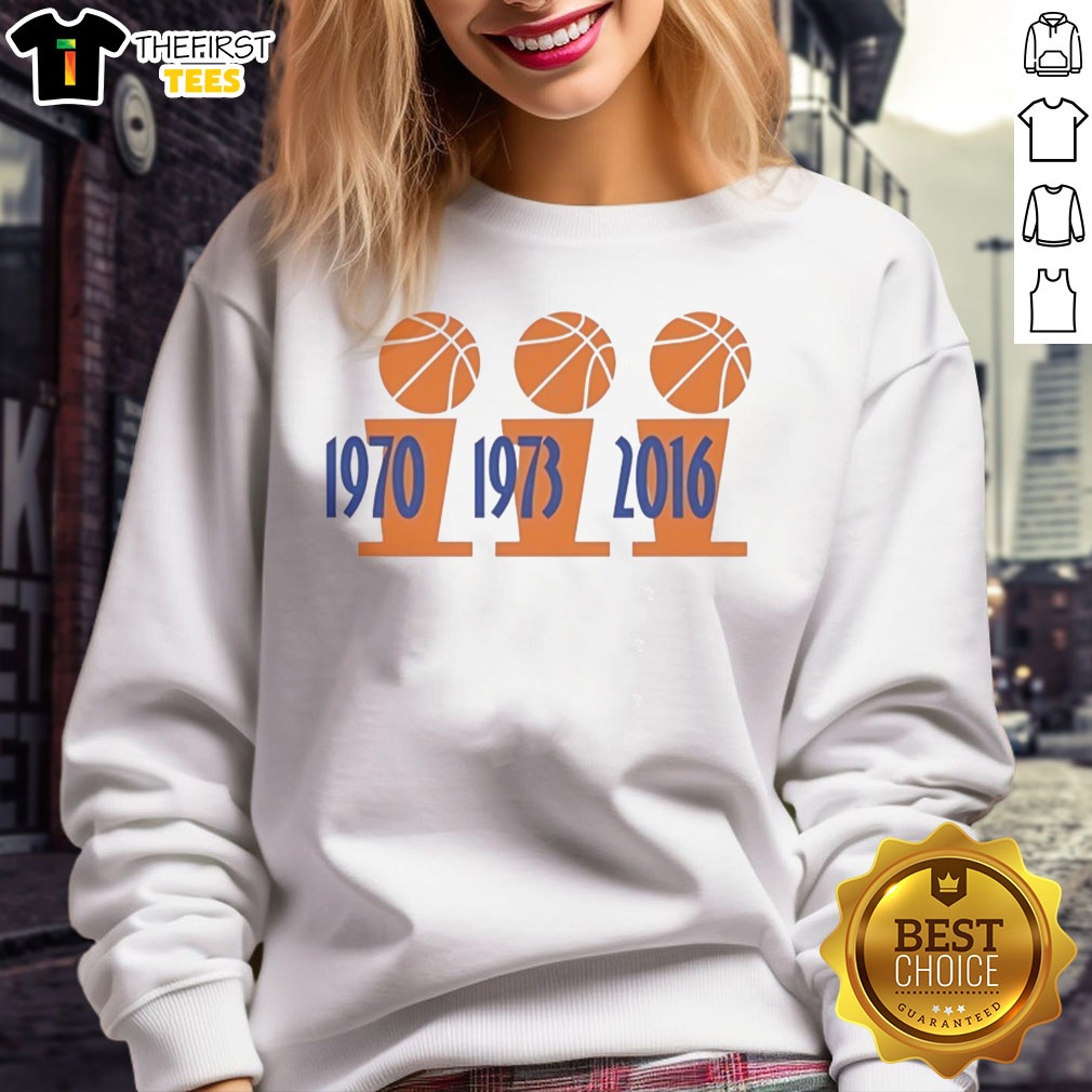 Funny Three Championship Trophies 1970 1973 Finals 2026 Shirt on Sweatshirt Funny Three Championship Trophies 1970 1973 Finals 2026 Shirt shown as a sweatshirt preview